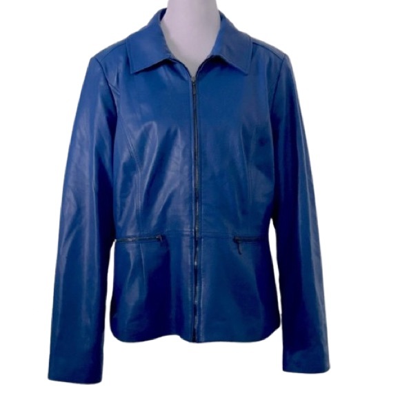 Leather Doncaster Blue Jacket Zip Coat Designer - Picture 1 of 15